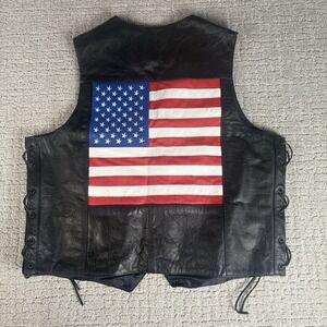 Allstate Leather Vest  Patriotic USA American Flag back Large Biker vest NWT